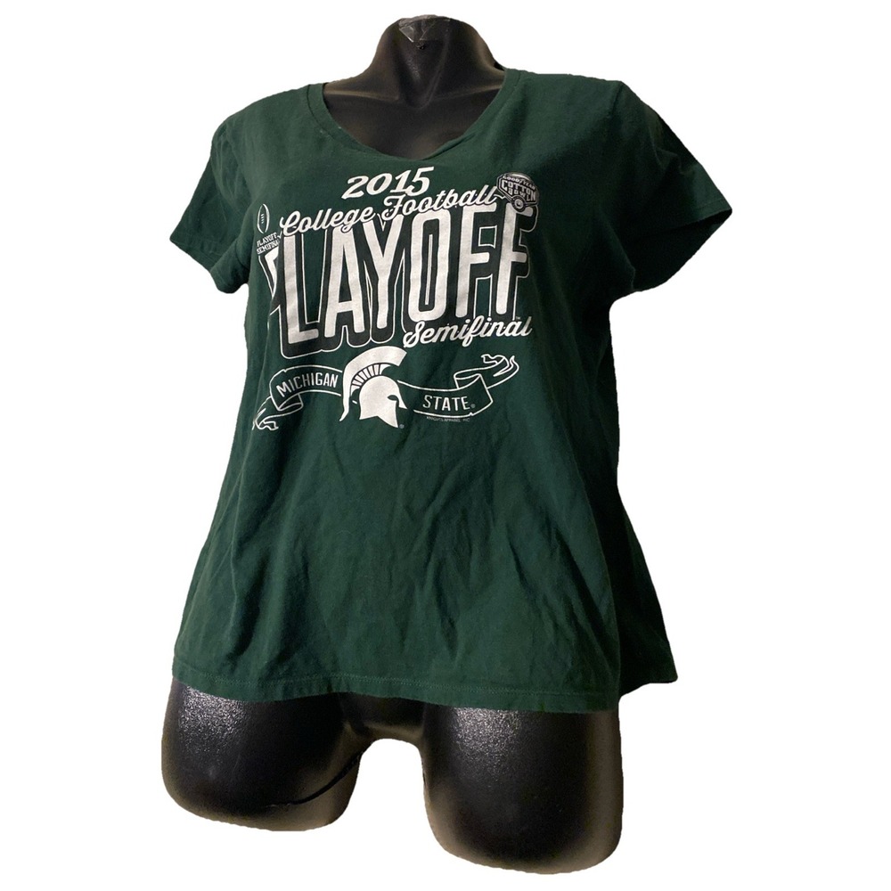 MSU Michigan State Spartans‎ Womens T Shirt Large Hanes Tag Cap Sleeves V Neck